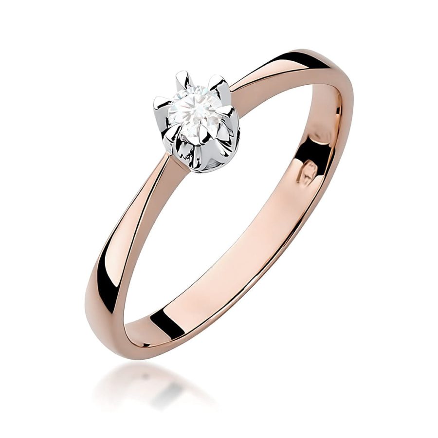 Pierścionek z diamentem 0,12 ct W0111 – różowe złoto próby 585