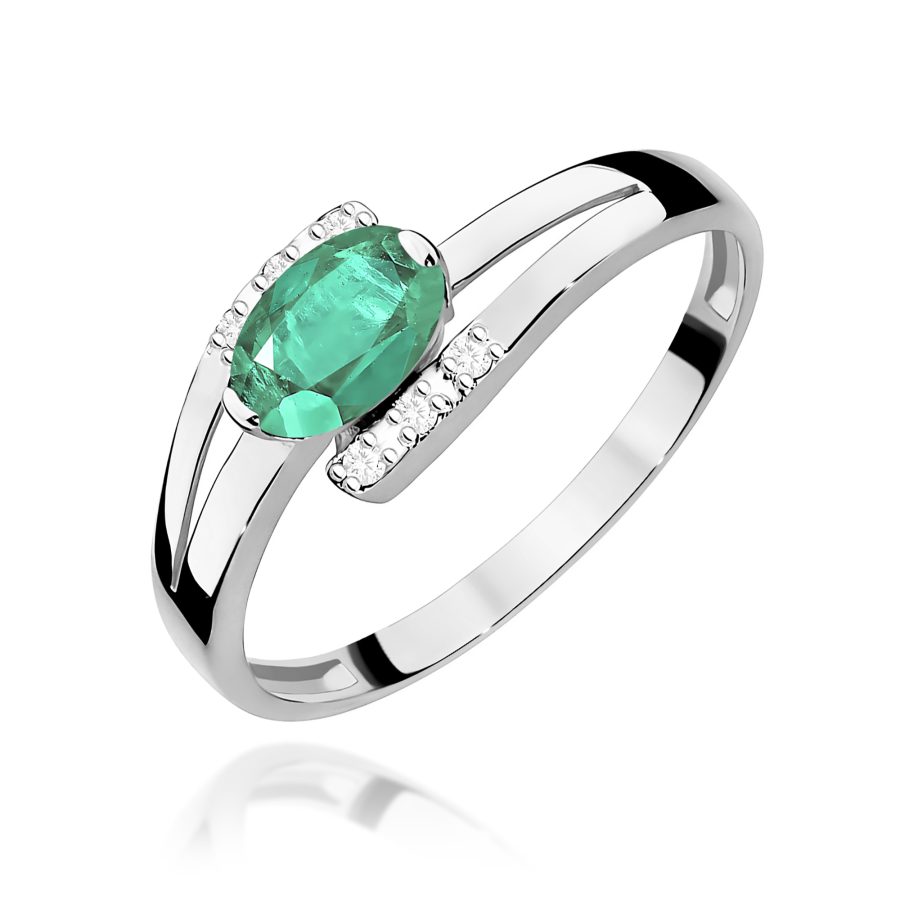 Pierścionek ze szmaragdem o masie 0,40 ct i diamentami · W119