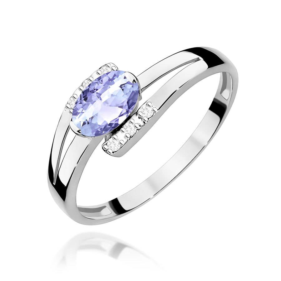 Pierścionek z owalnym tanzanitem 0,40 ct i diamentami · W119