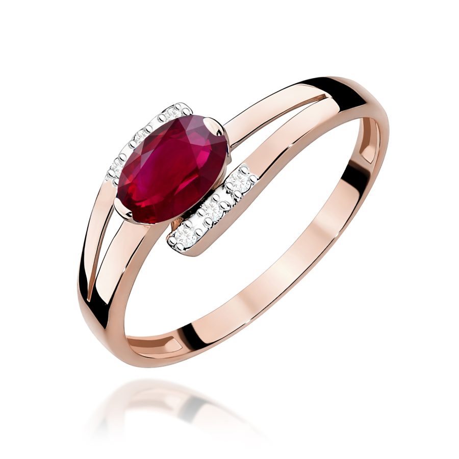 Pierścionek z owalnym rubinem 0,60 ct i diamentami · W119