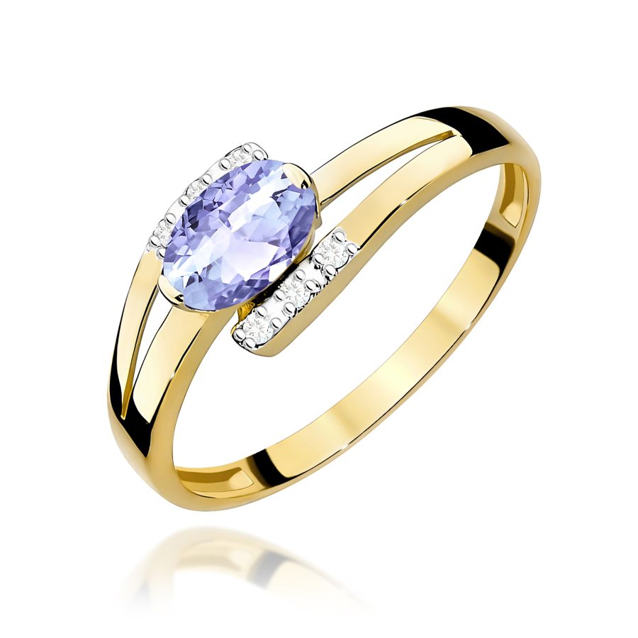 Pierścionek z tanzanitem i diamentami w żółtym złocie · W119