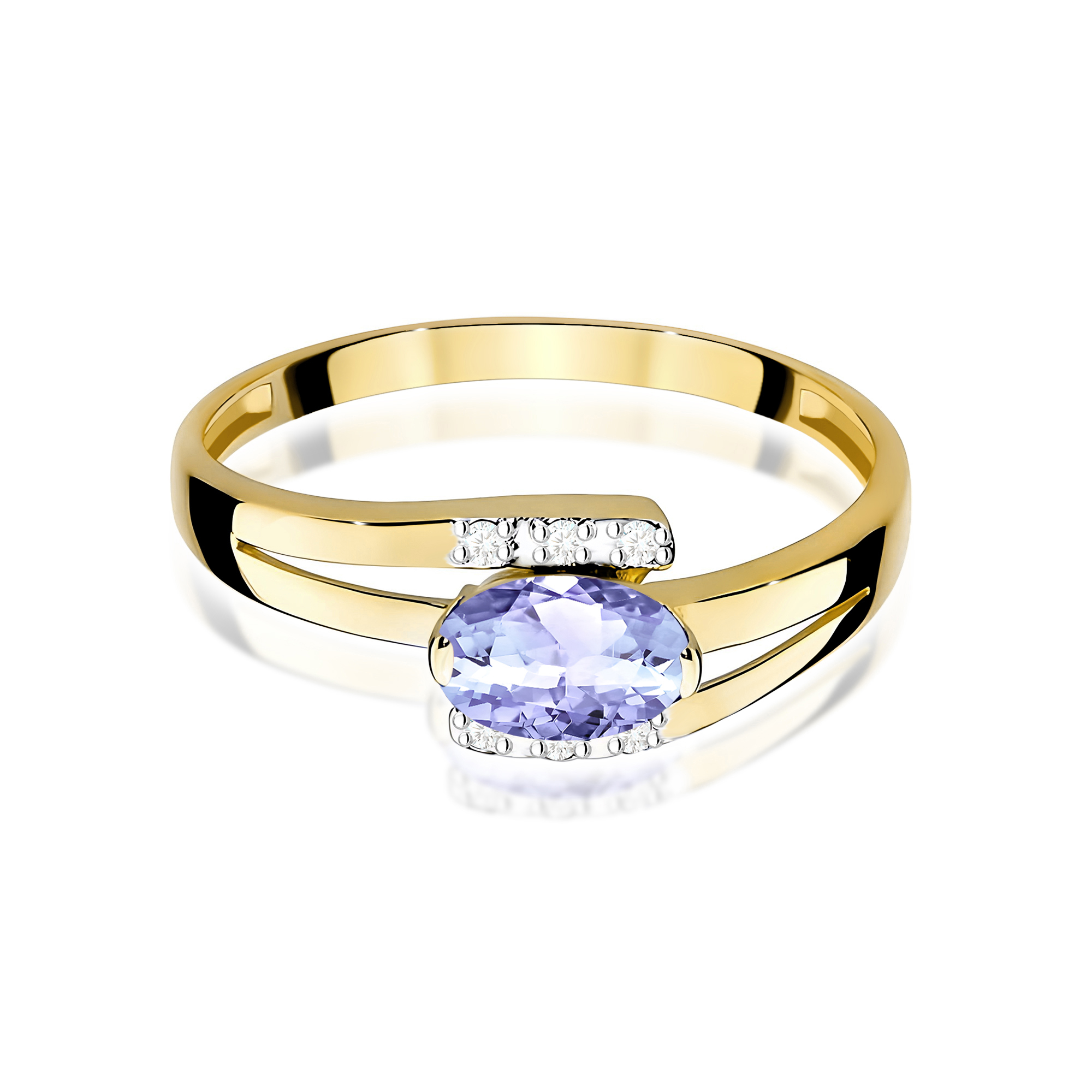 Ring with tanzanite and diamonds in yellow gold – product image 3