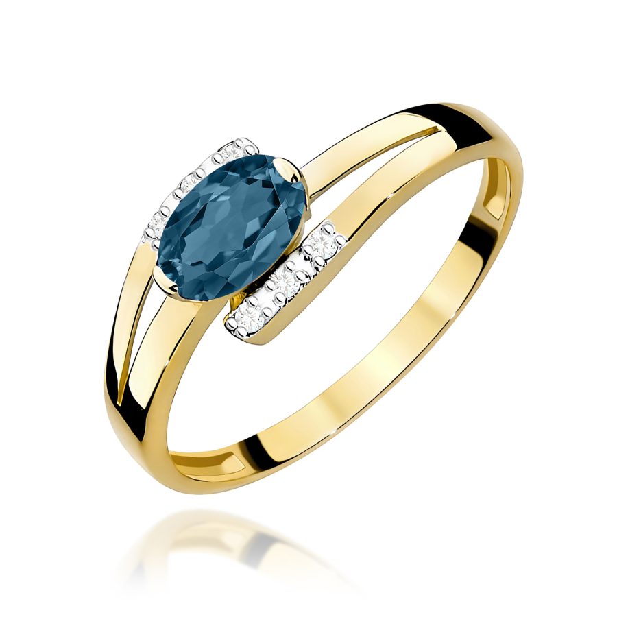 Pierścionek z topazem London Blue 0,50 ct i diamentem · W119