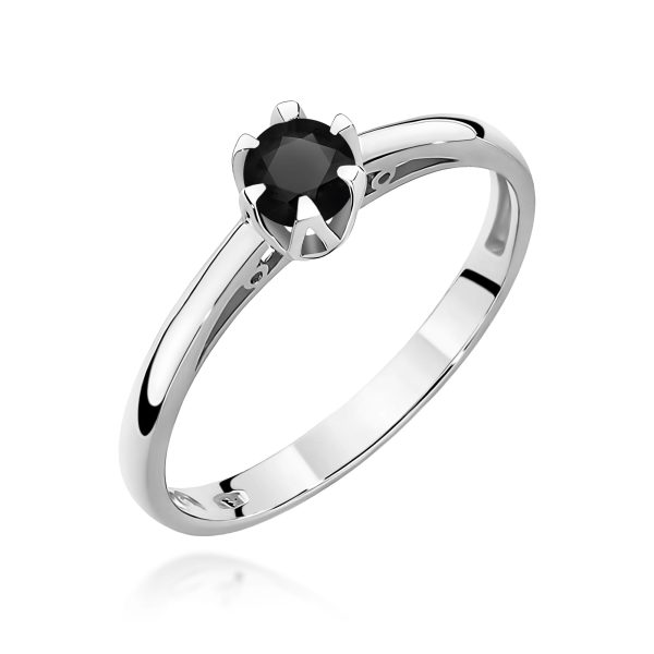 Pierścionek z czarnym diamentem 0,20 ct W0133 – białe złoto próby 585