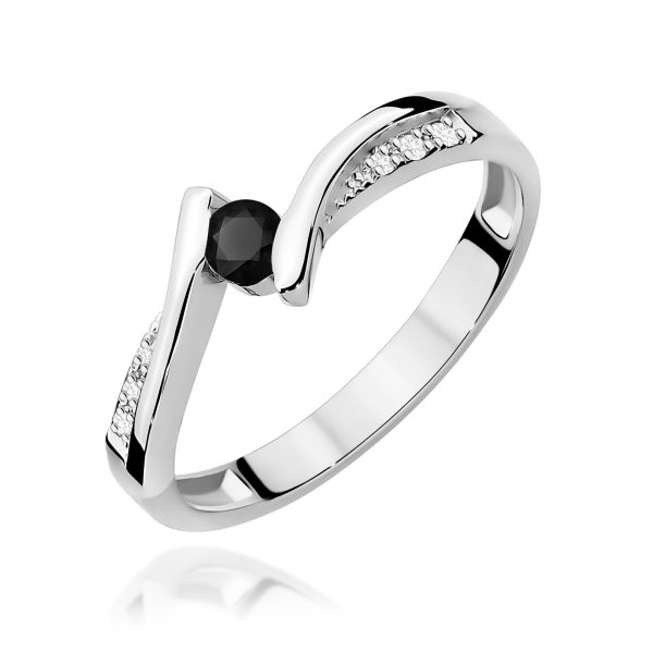 Pierścionek z czarnym diamentem 0,12 ct W0177 – białe złoto próby 585