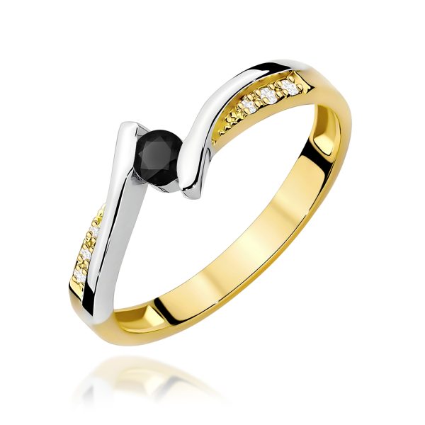 Pierścionek z czarnym diamentem 0,12 ct W0177 – żółte złoto próby 585