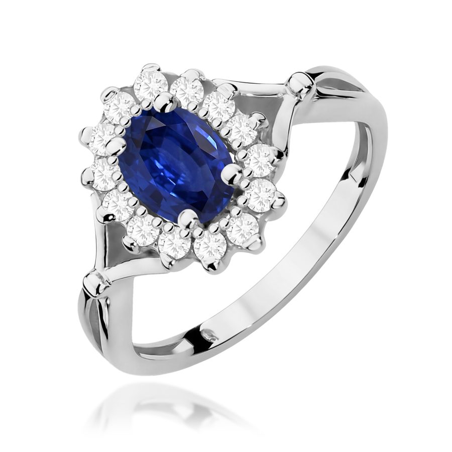 Pierścionek z szafirem 0,90 ct W0182 – białe złoto próby 585 · W182