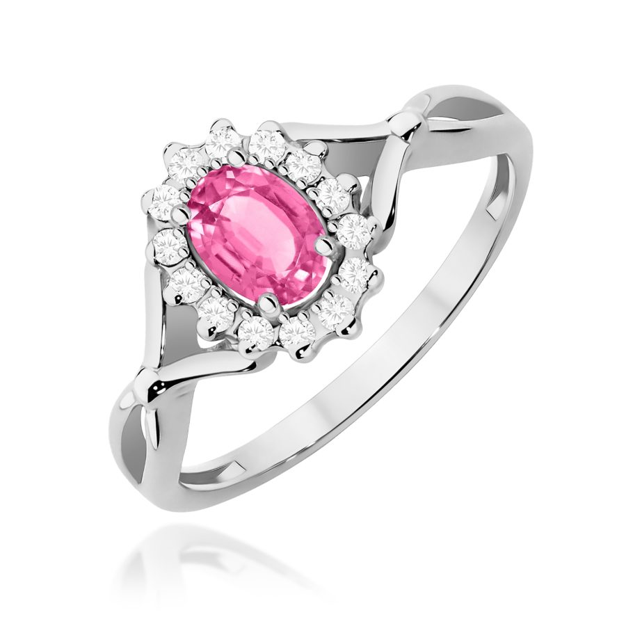 Pierścionek z kamieniem topaz różowy 0,50 ct W0182 – białe złoto próby 585 · W182