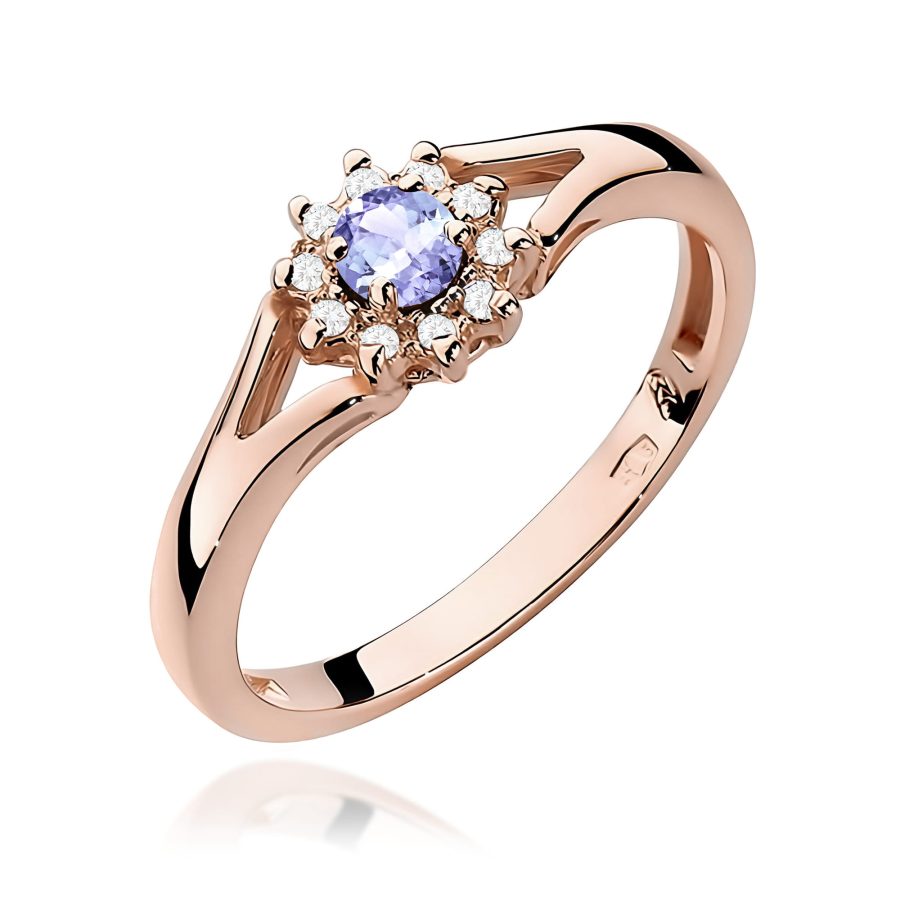Pierścionek z tanzanitem 0,15 ct i diamentami · W185