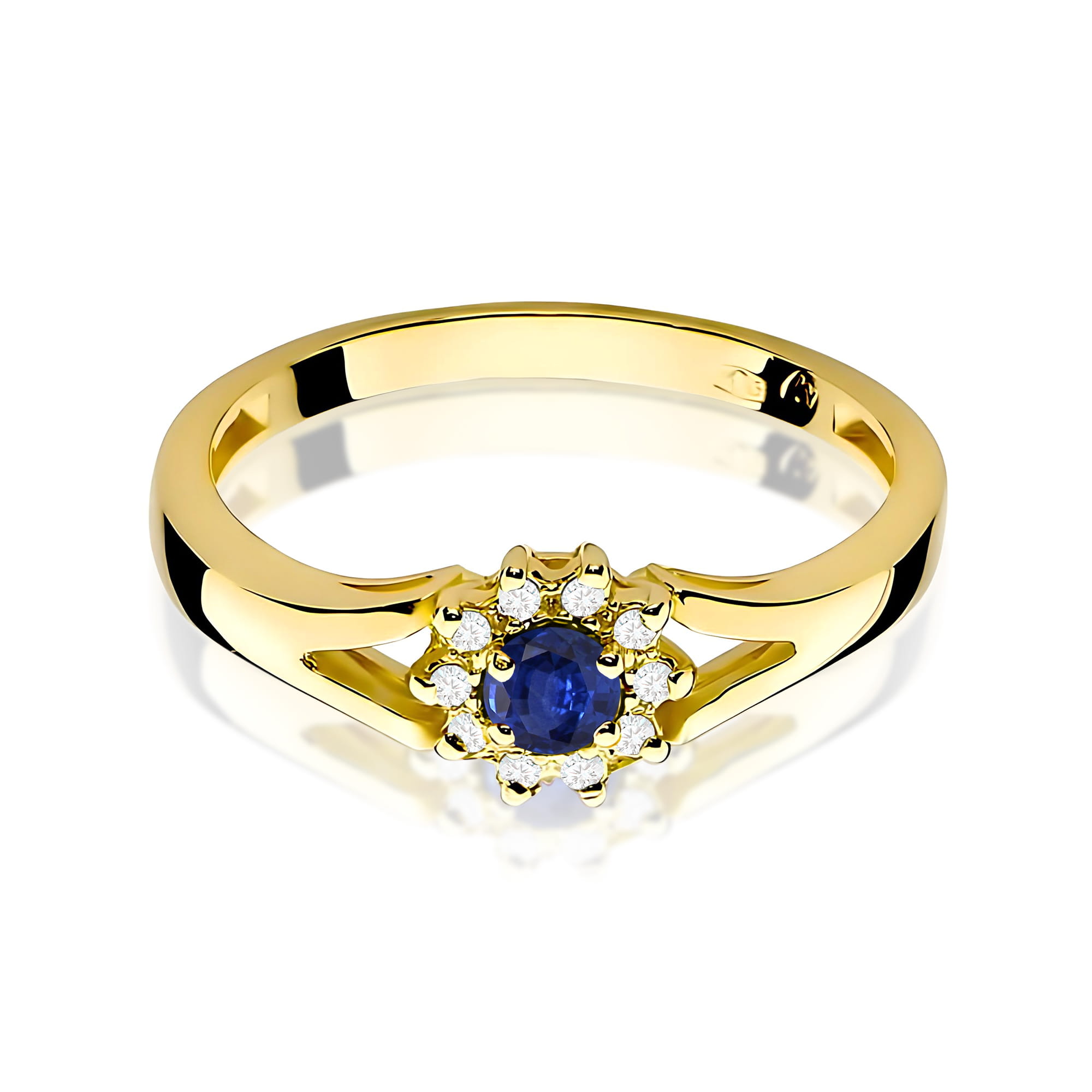 Ring with sapphire and diamonds in yellow gold – product image 3