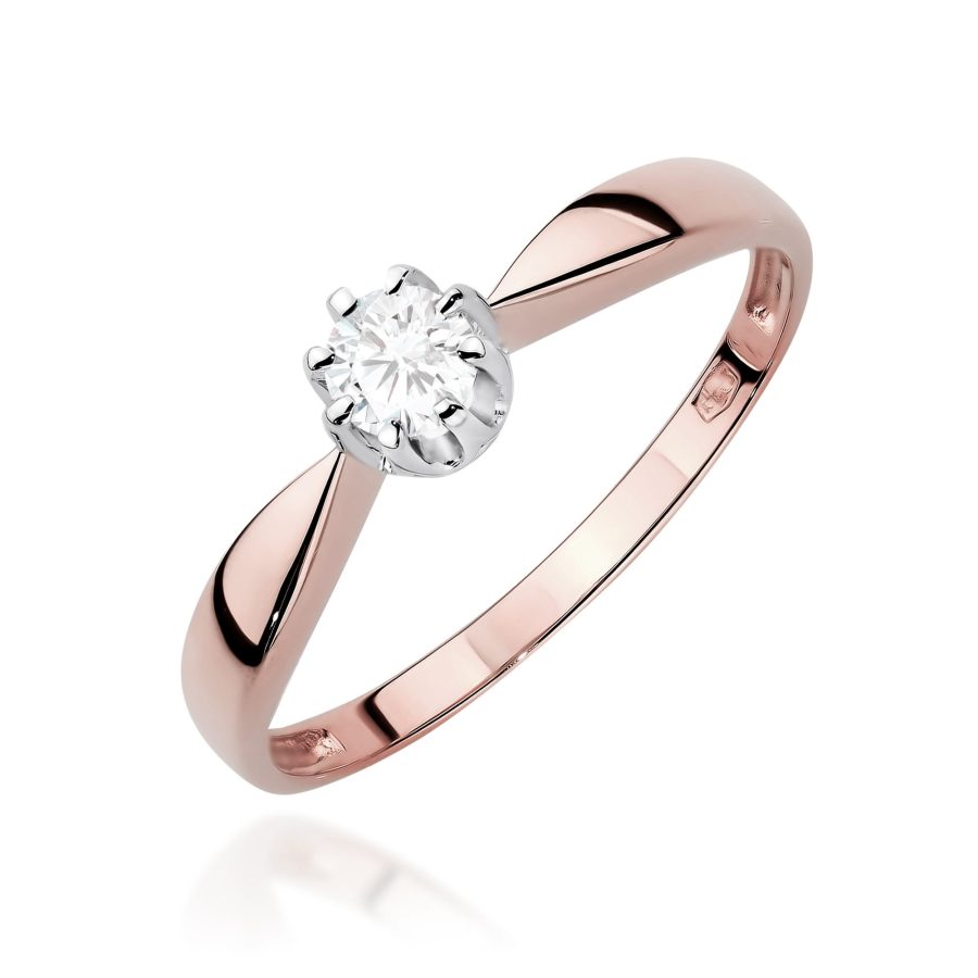Pierścionek z diamentem 0,15 ct z różowego złota próby 585 · W228