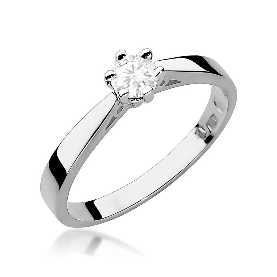Pierścionek z brylantem 0,25 ct z białego złota 585 · W229B