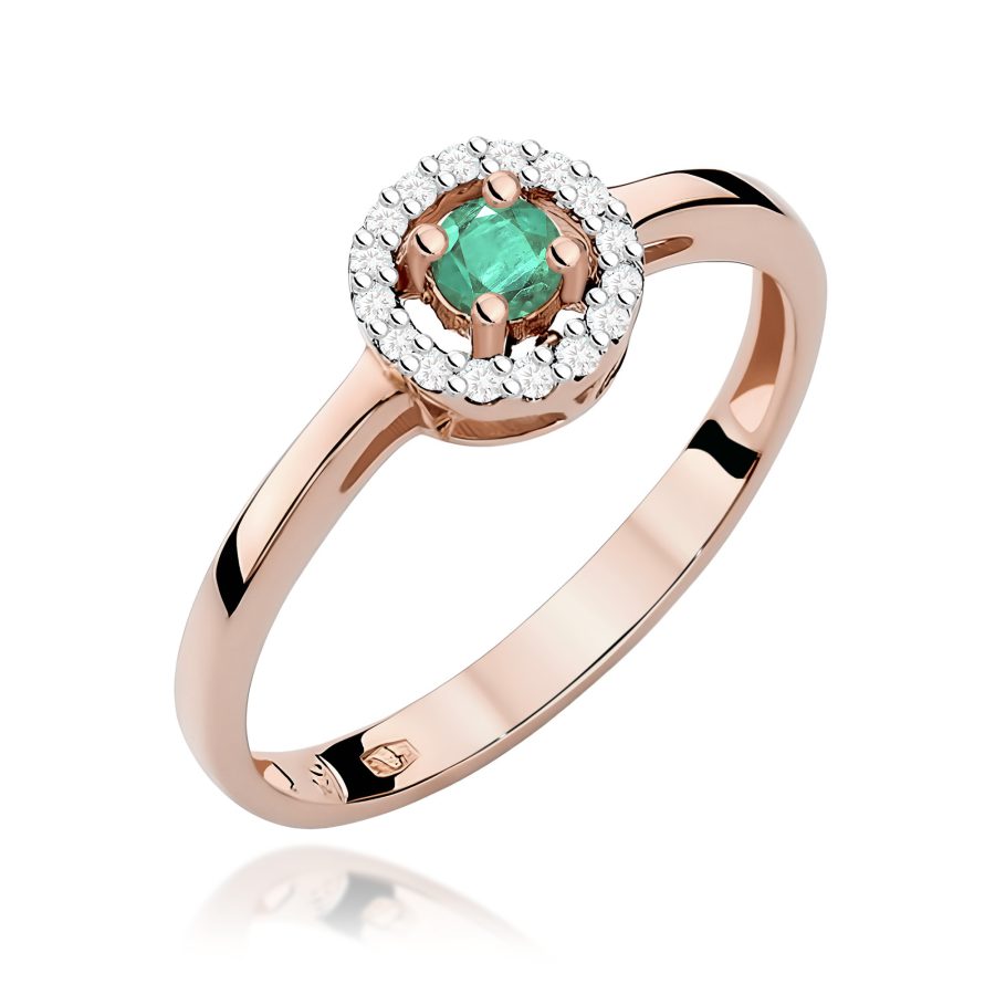Pierścionek z okrągłym szmaragdem 0,15 ct i diamentami · W238