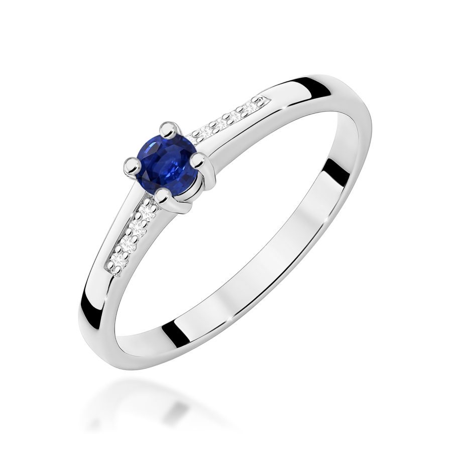Pierścionek z szafirem i diamentami w białym złocie · W0258