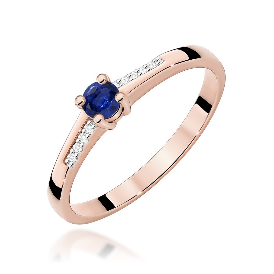 Pierścionek z okrągłym szafirem 3 mm i diamentami · W0258