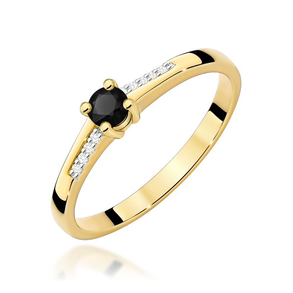 Pierścionek z czarnym diamentem 0,12 ct W0258 – żółte złoto próby 585