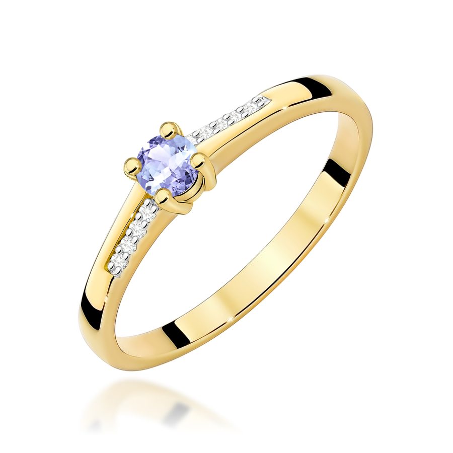 Pierścionek z żółtego złota z tanzanitem i diamentami · W0258