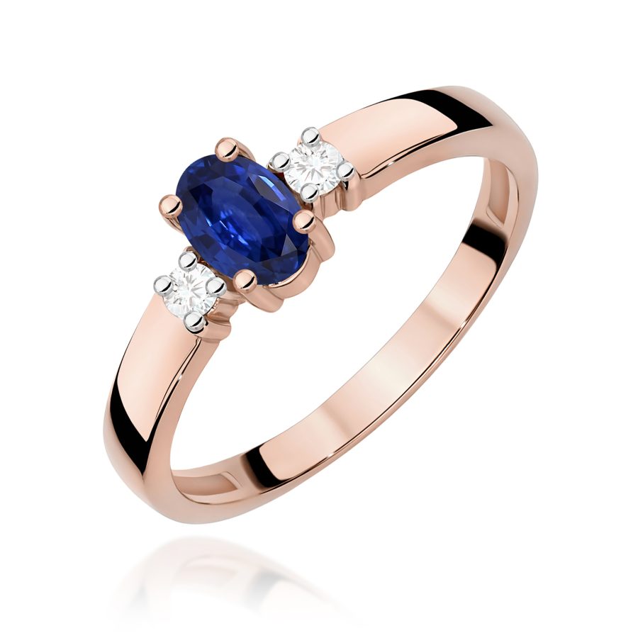 Pierścionek z owalnym szafirem 0,70 ct i diamentami – różowe złoto 585 · W264
