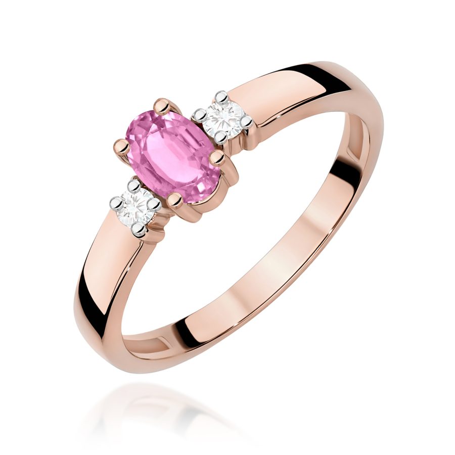 Pierścionek z owalnym różowym szafirem 0,45 ct i diamentami · W264