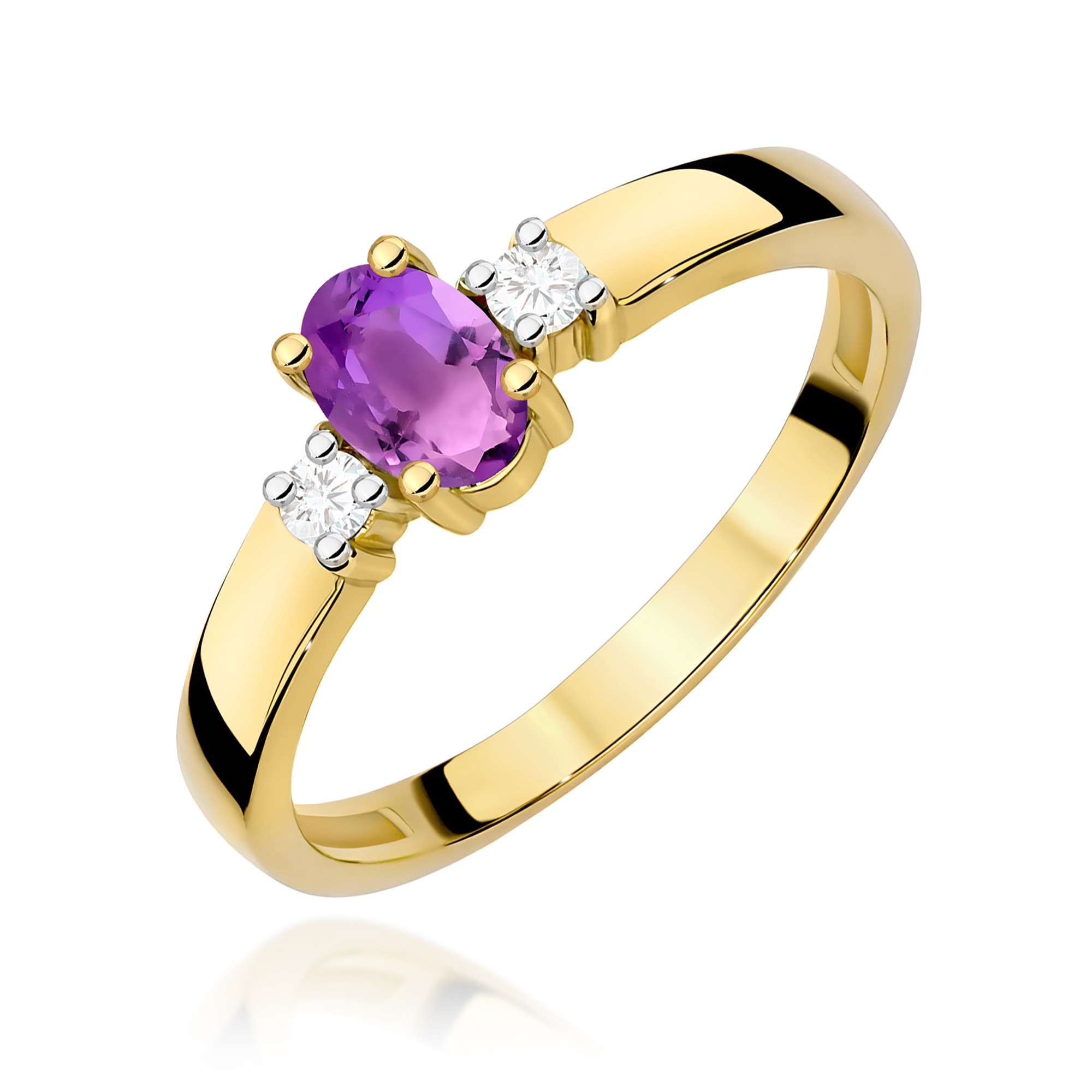 Pierścionek z owalnym ametystem 0,40 ct i diamentami · W0264