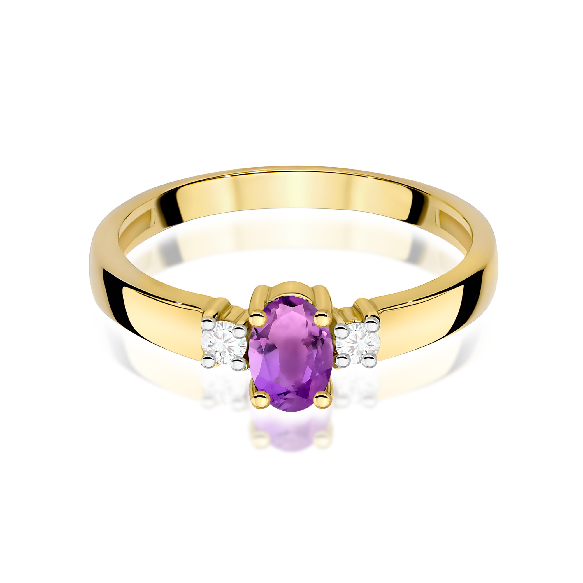 Pierścionek z owalnym ametystem 0,40 ct i diamentami · W0264 - obrazek 2