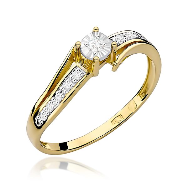 Pierścionek z diamentem 0,10 ct W0269 – żółte złoto próby 585