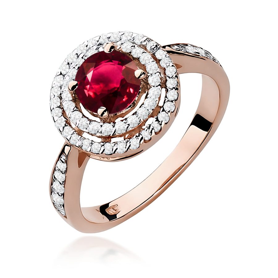 Pierścionek z okrągłym rubinem 1,20 ct i diamentami · W274