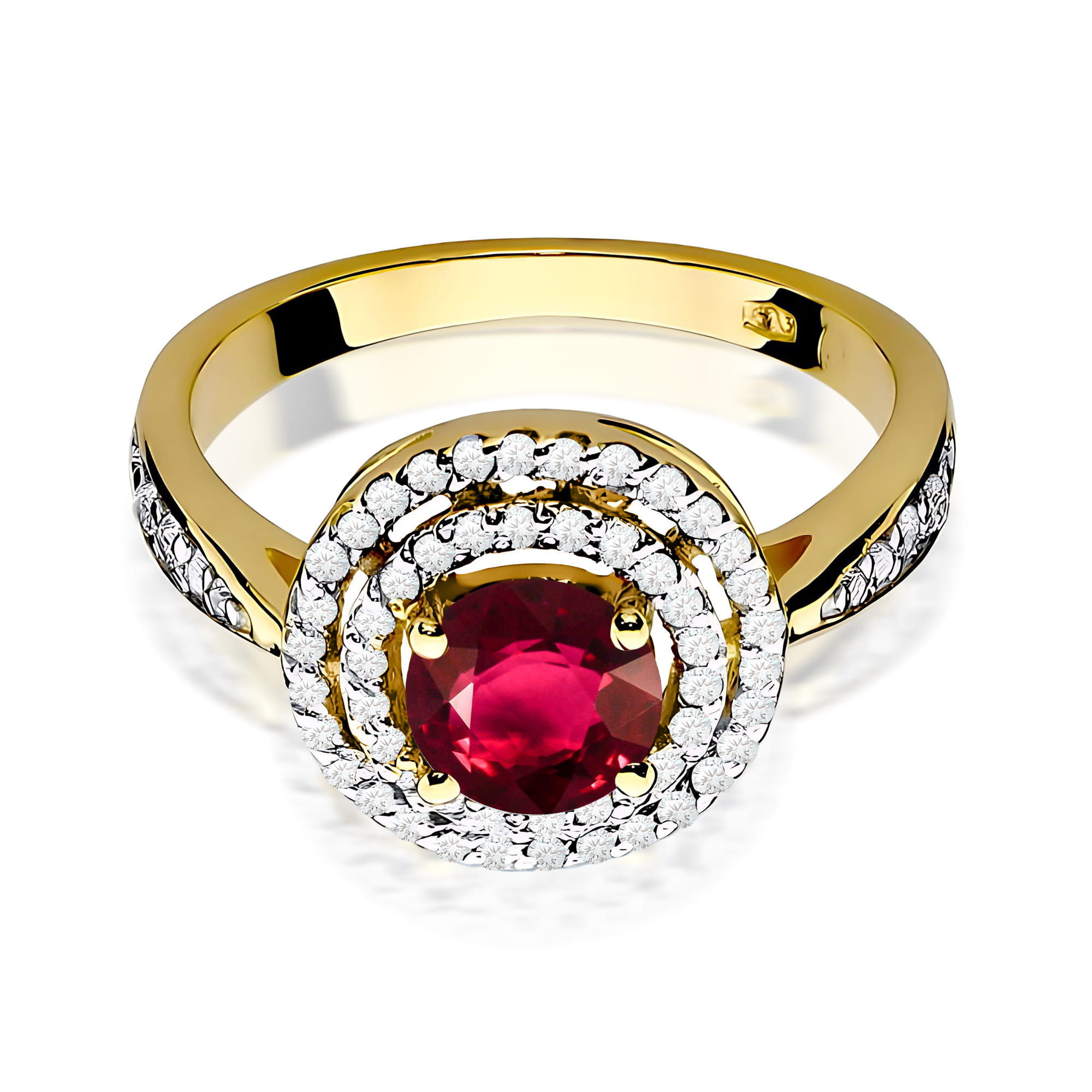 Gold ring with round ruby 1,20 ct and diamonds – product image 3
