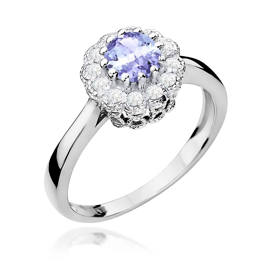 Pierścionek z okrągłym tanzanitem 0,50 ct i diamentami · W284