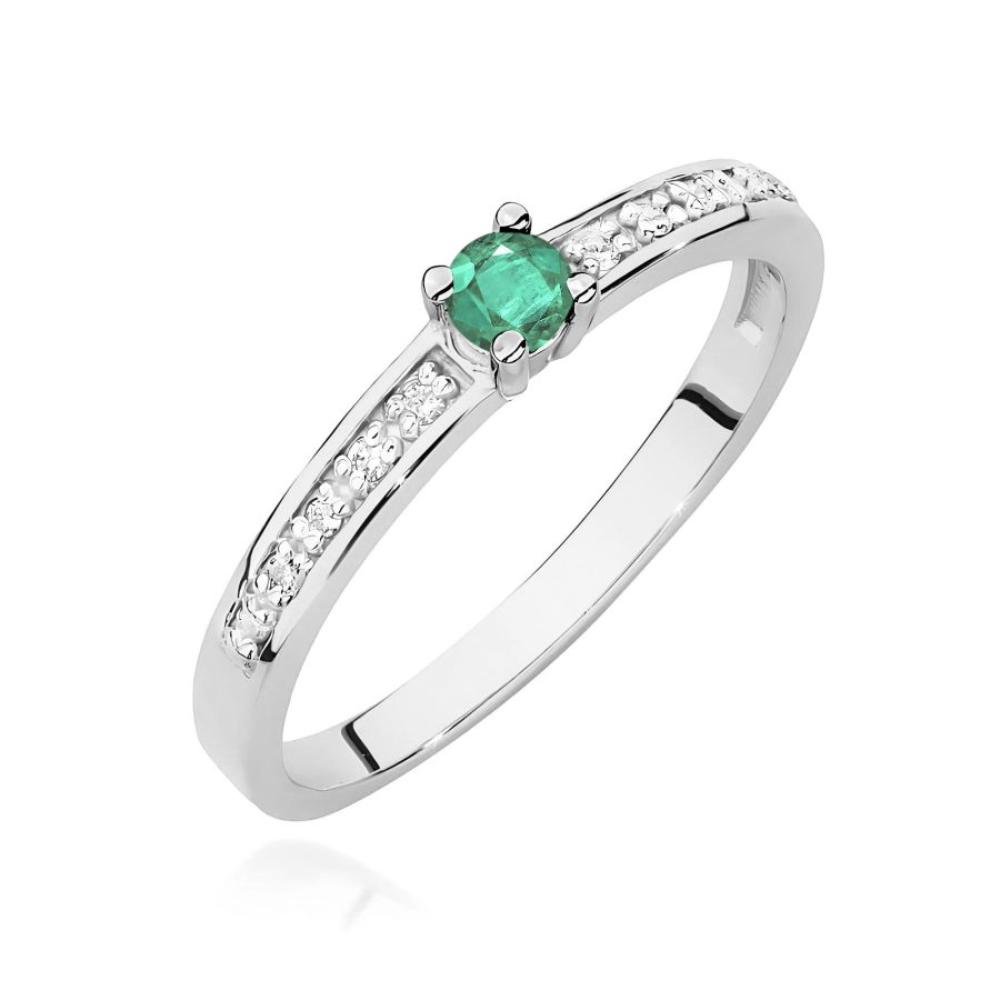 Pierścionek ze szmaragdem 0,15 ct i diamentami · W0288