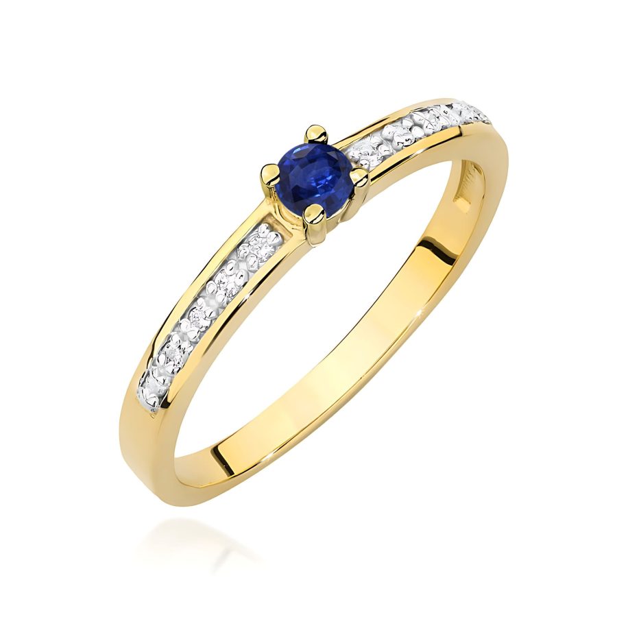 Pierścionek z szafirem i diamentami w żółtym złocie · W0288