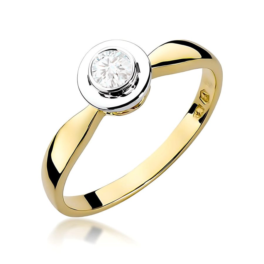 Pierścionek z okrągłym diamentem 0,15 ct – żółty kruszec · W294
