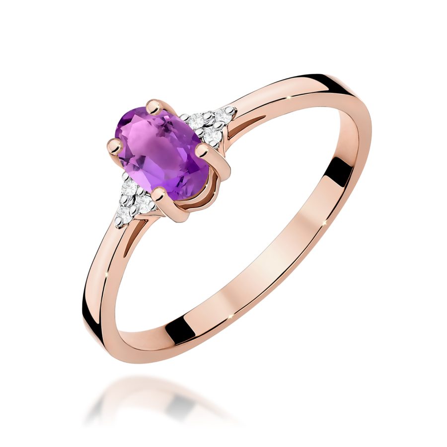 Pierścionek z owalnym ametystem i diamentami 0,40 ct · W301