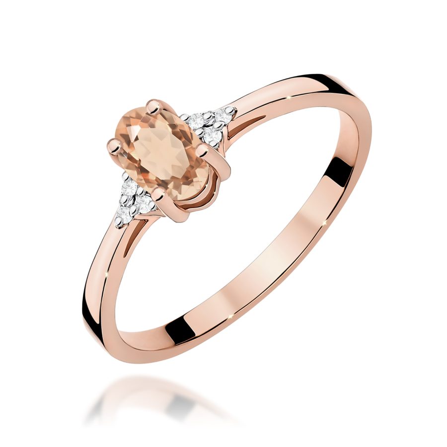Pierścionek z różowego złota z morganitem i diamentami · W301