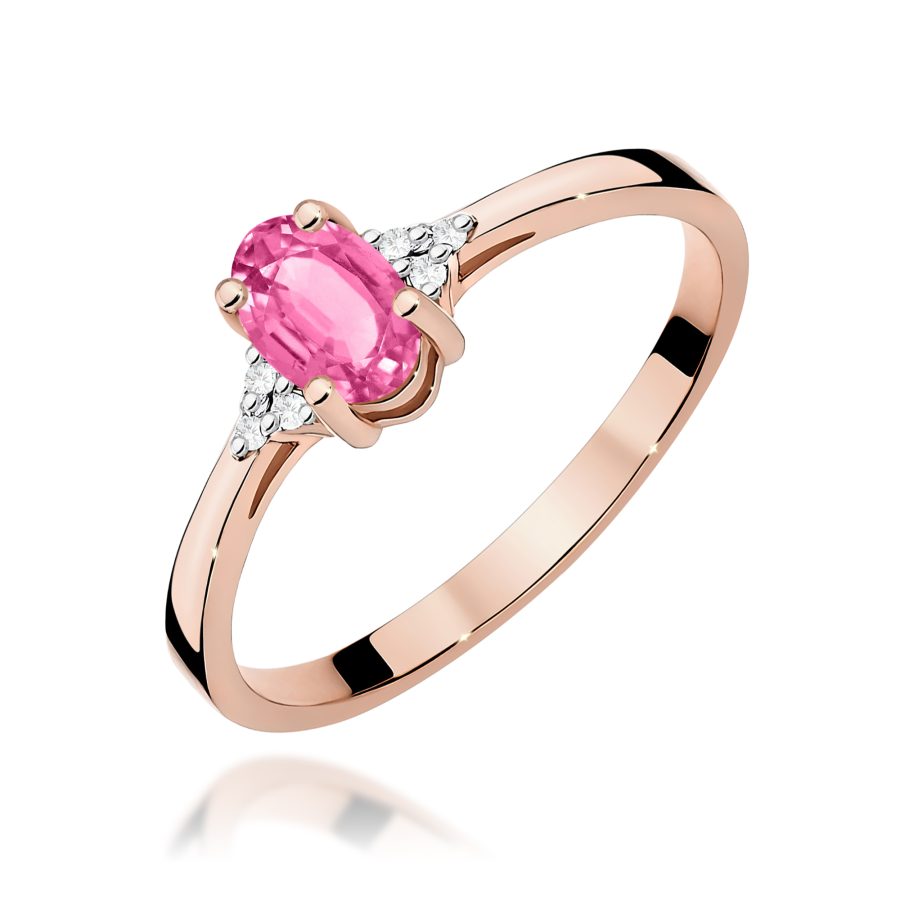 Pierścionek z różowym topazem 0,50 ct i diamentami · W301