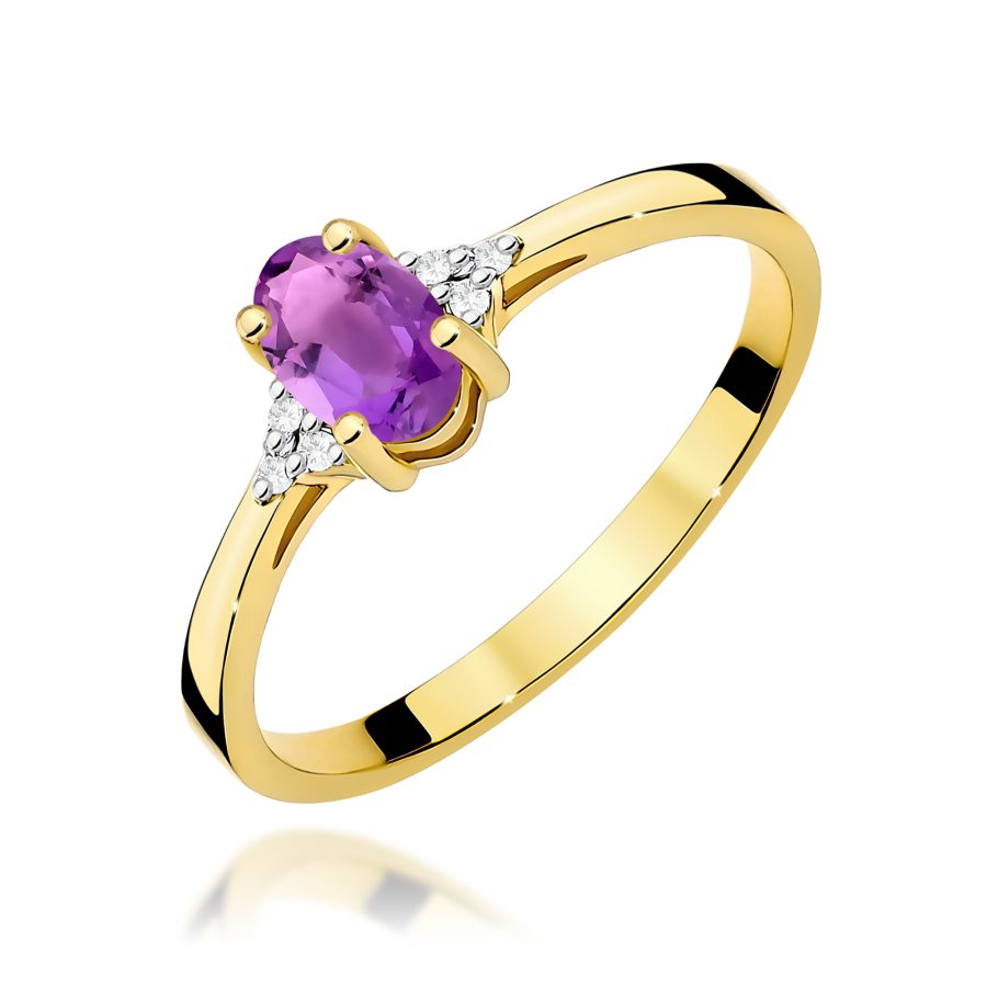Pierścionek z ametystem 0,40 ct i diamentami · W301