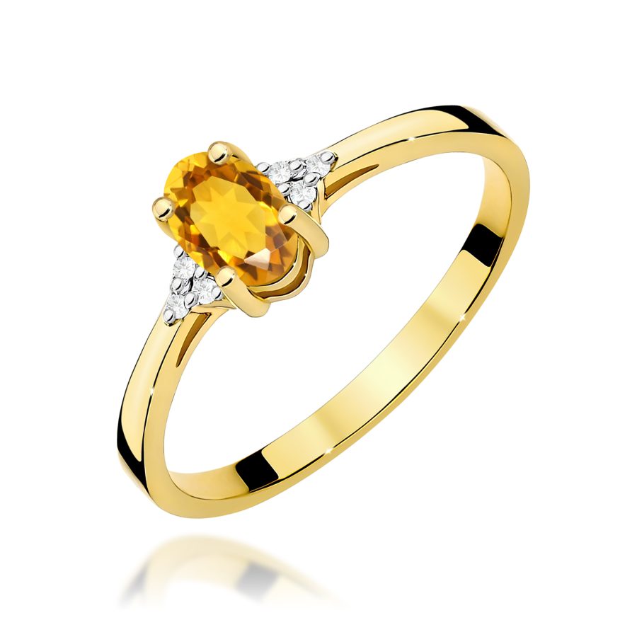 Pierścionek z cytrynem i diamentami w żółtym złocie · W301