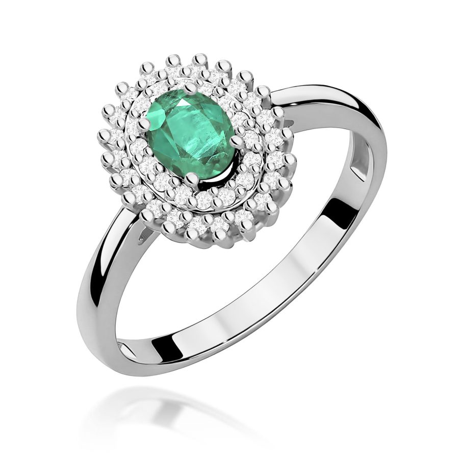 Pierścionek ze szmaragdem owalnym 0,40 ct i diamentem · W303