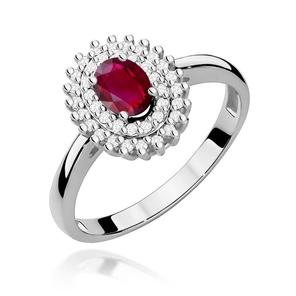 Pierścionek z rubinem 0,60 ct W0303 – białe złoto próby 585