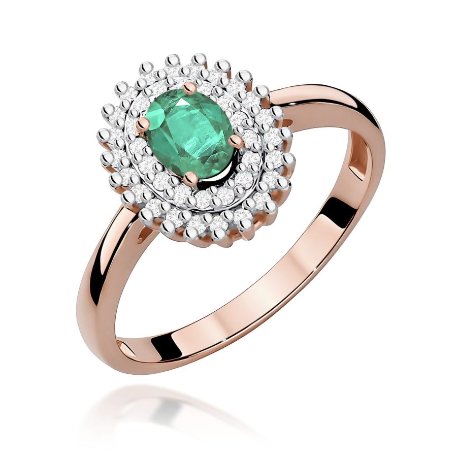 Pierścionek ze szmaragdem 0,40 ct i diamentami · W303