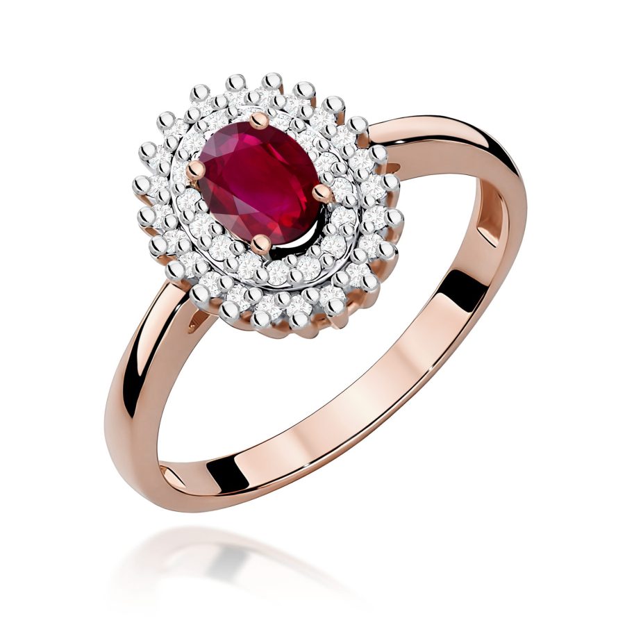 Pierścionek z rubinem 0,60 ct i diamentami · W303