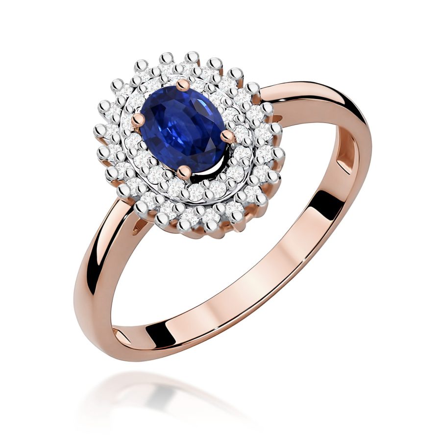 Pierścionek z owalnym szafirem 0,70 ct i diamentami · W303
