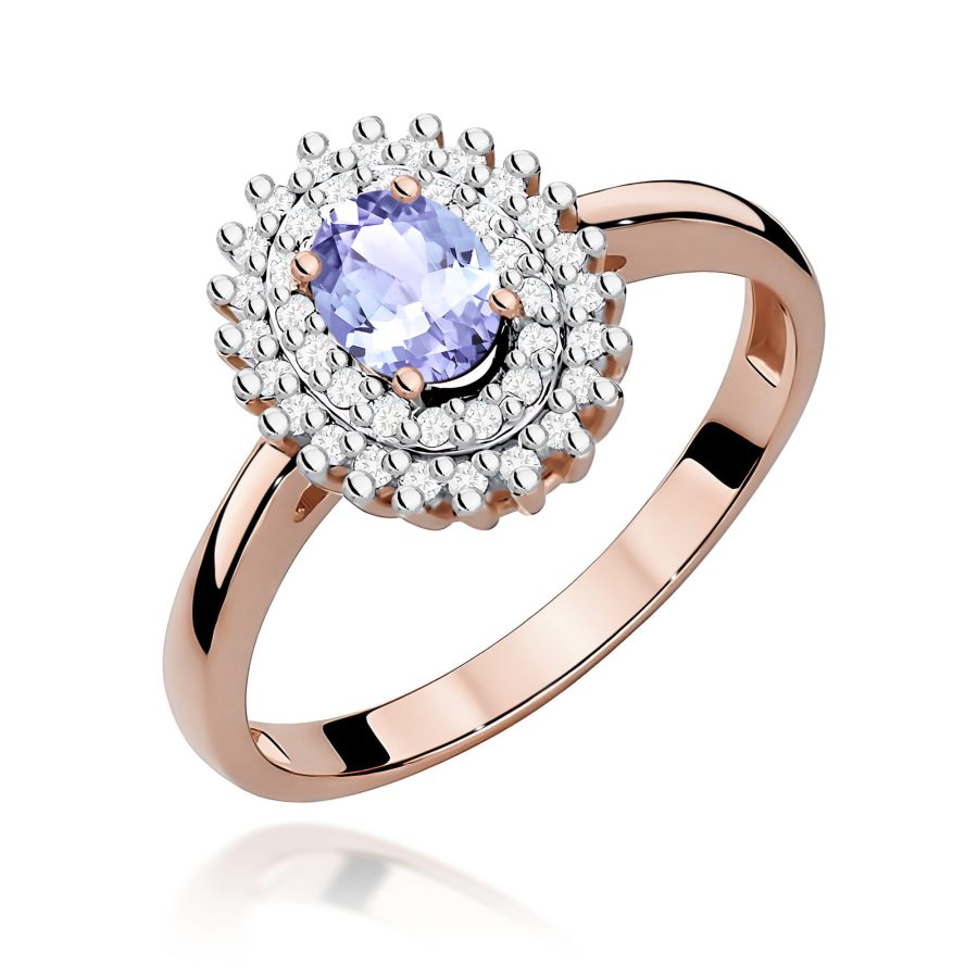 Pierścionek z owalnym tanzanitem 0,40 ct i diamentem · W303