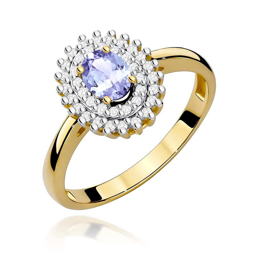 Pierścionek z żółtego złota z tanzanitem i diamentami · W303