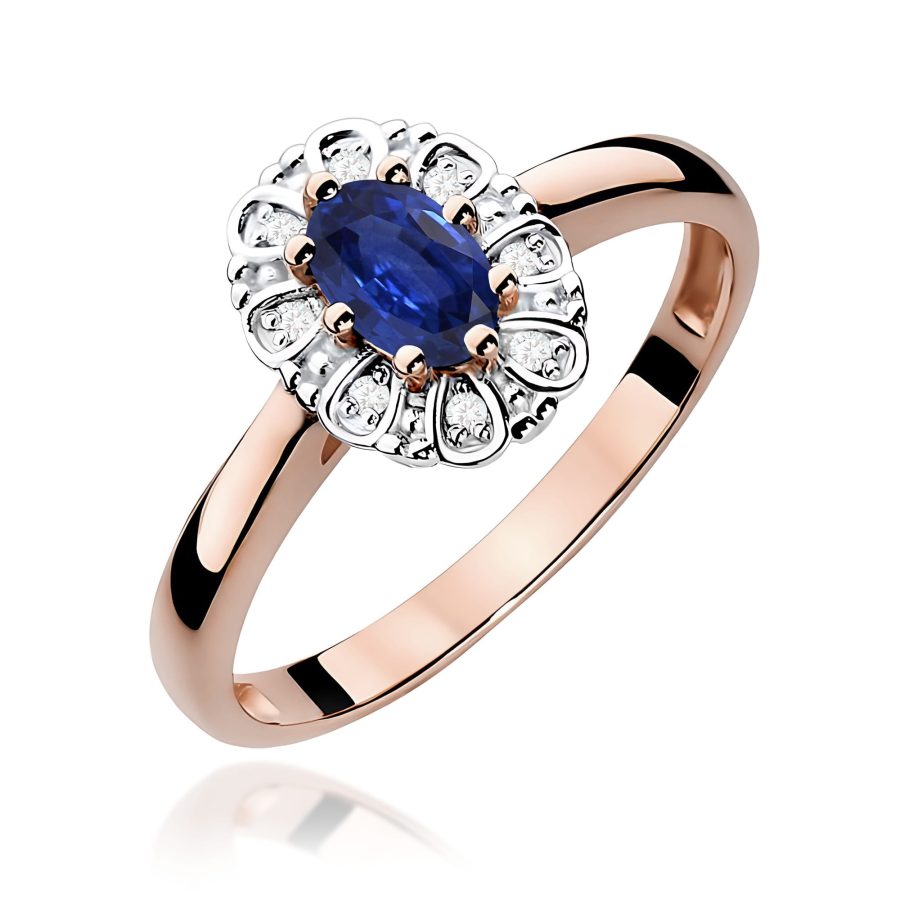 Pierścionek z owalnym szafirem 0,70 ct i diamentem · W304
