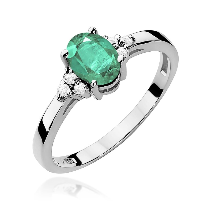 Pierścionek z owalnym szmaragdem 0,80 ct i diamentami · W308