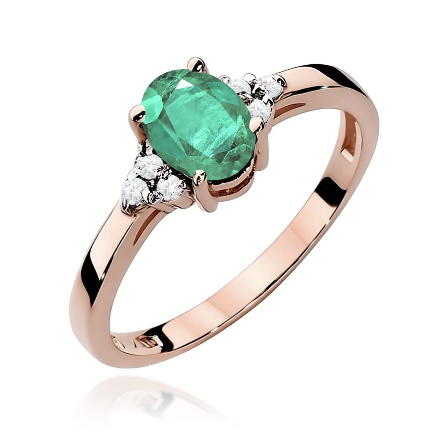 Pierścionek z owalnym szmaragdem 0,80 ct i diamentami · W308