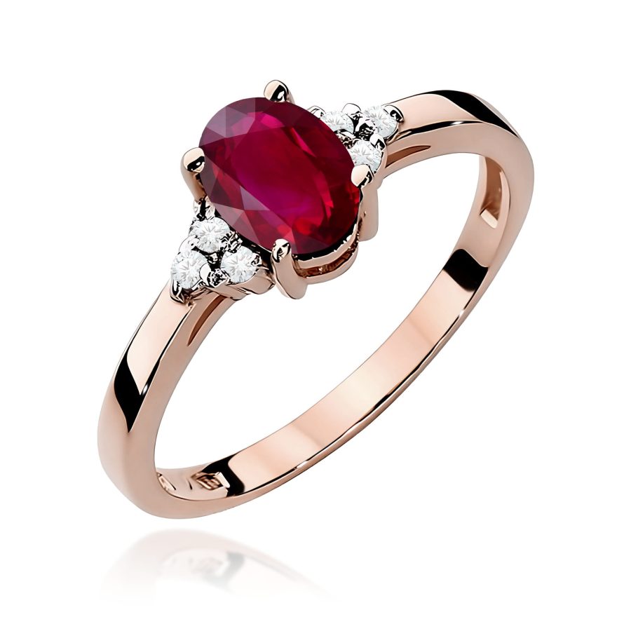 Pierścionek z owalnym rubinem 1 ct i diamentami · W308