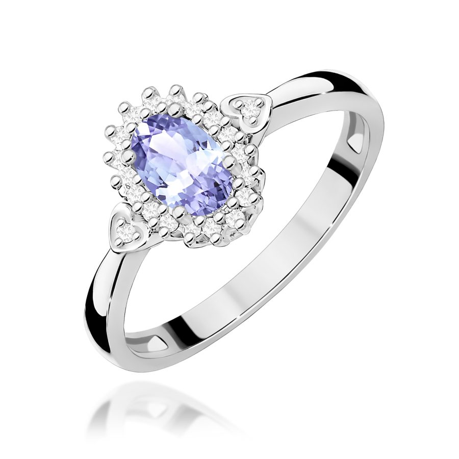 Pierścionek z tanzanitem 0,40 ct i diamentami – białe złoto próby 585 · W312