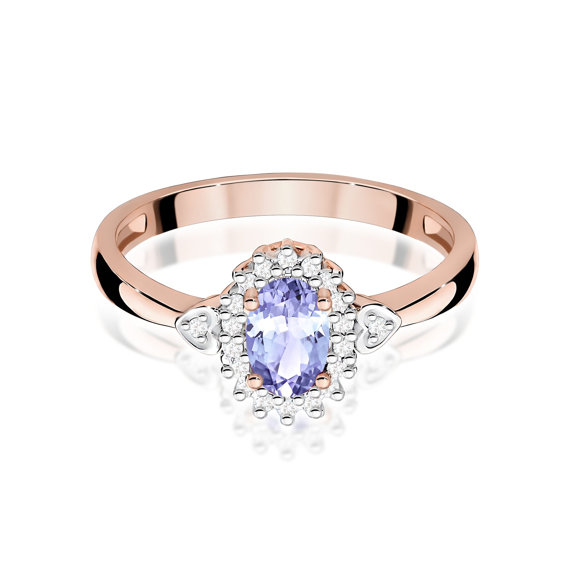 Ring with tanzanite and diamonds in rose gold – product image 3